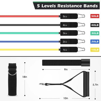 Tube Fitness Resistance Bands Set 11pcs