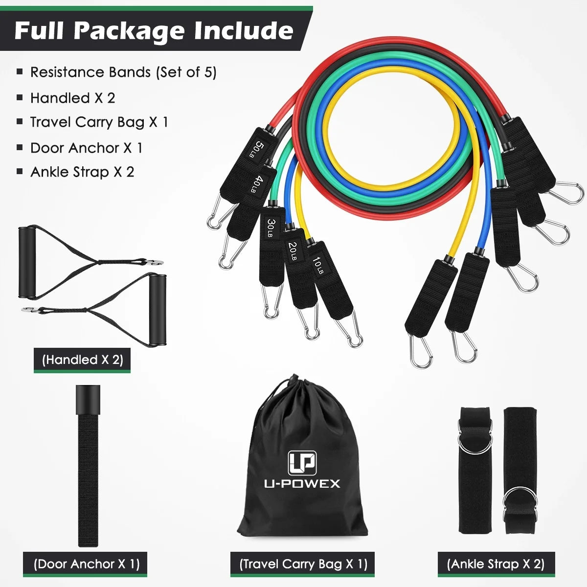 Tube Fitness Resistance Bands Set 11pcs